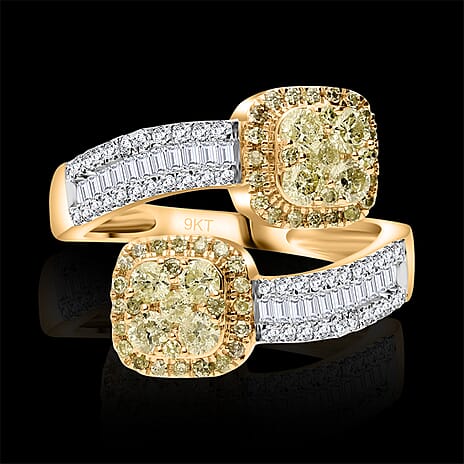 EXTREME RARE FIND - SGL Certified 9K Yellow Gold Natural Yellow Diamond and White Diamond Ring 1.01 Ct