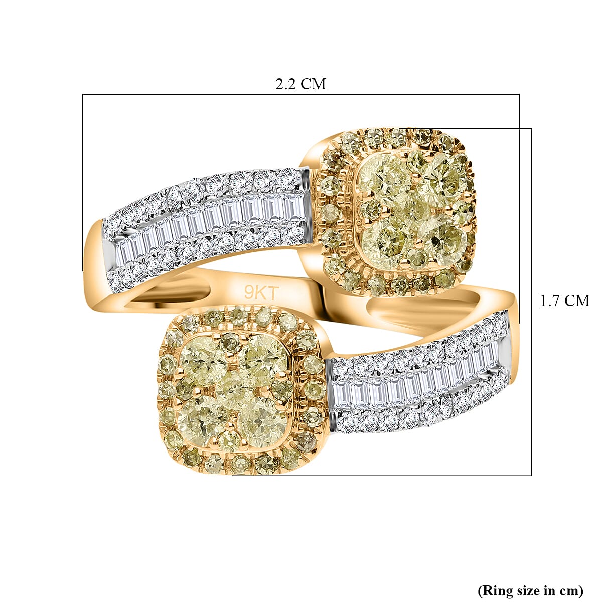 EXTREME RARE FIND - SGL Certified 9K Yellow Gold Natural Yellow & White Diamond Ring 1.01 Ct.