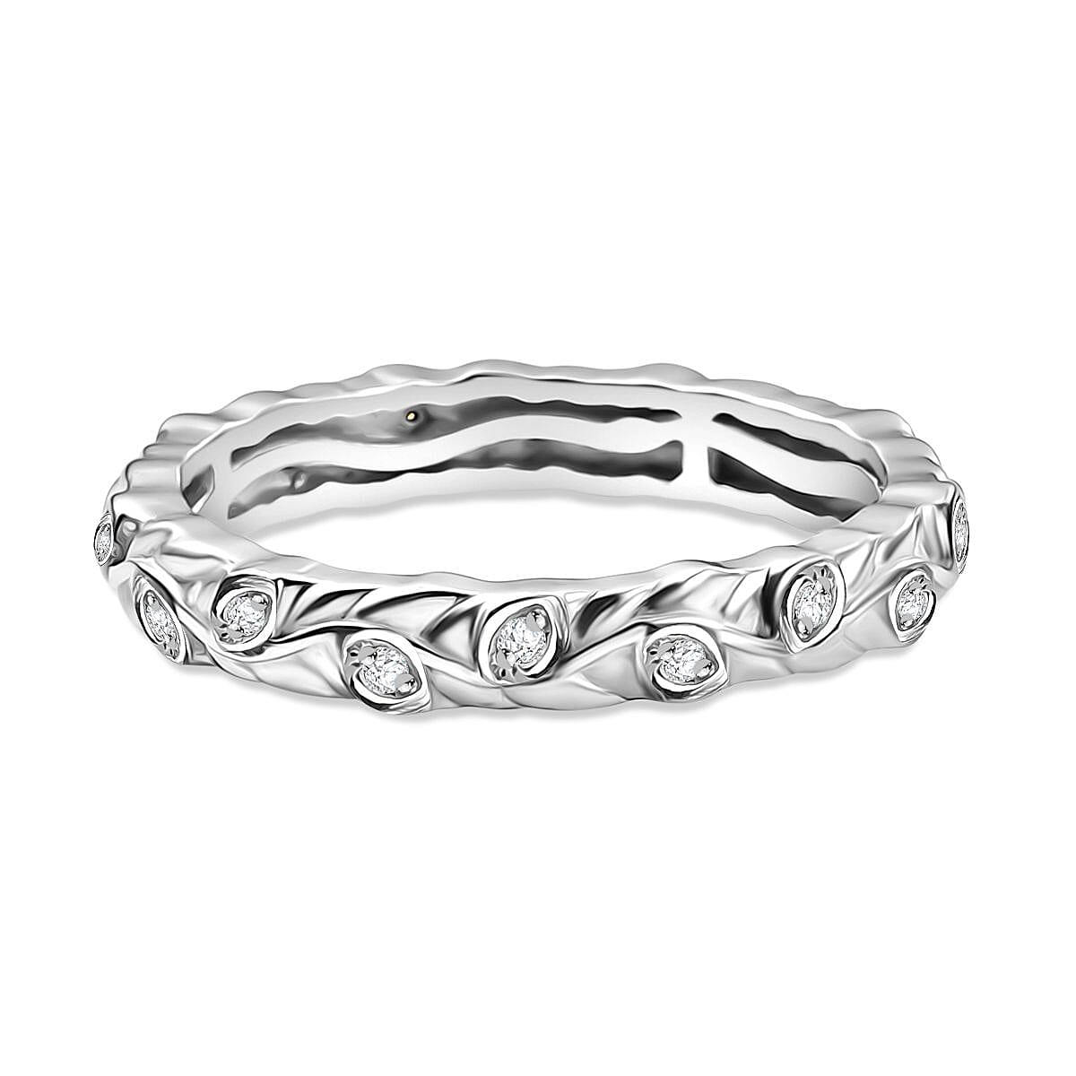 Diamond Band Ring in Rhodium Overlay Sterling Silver