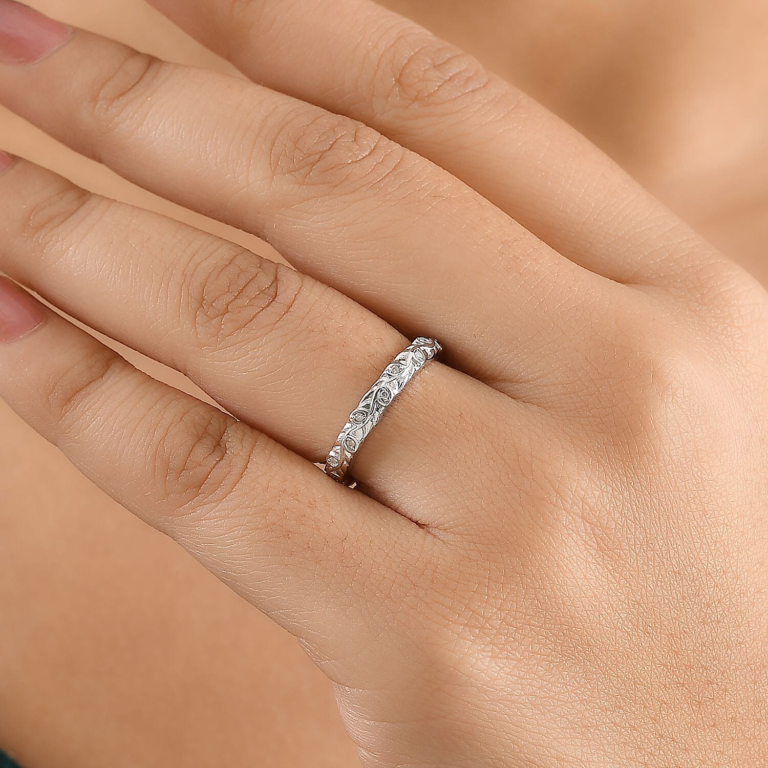 Diamond Band Ring in Rhodium Overlay Sterling Silver
