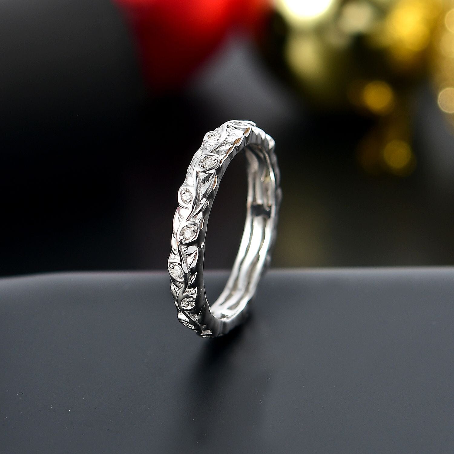 Diamond Band Ring in Rhodium Overlay Sterling Silver