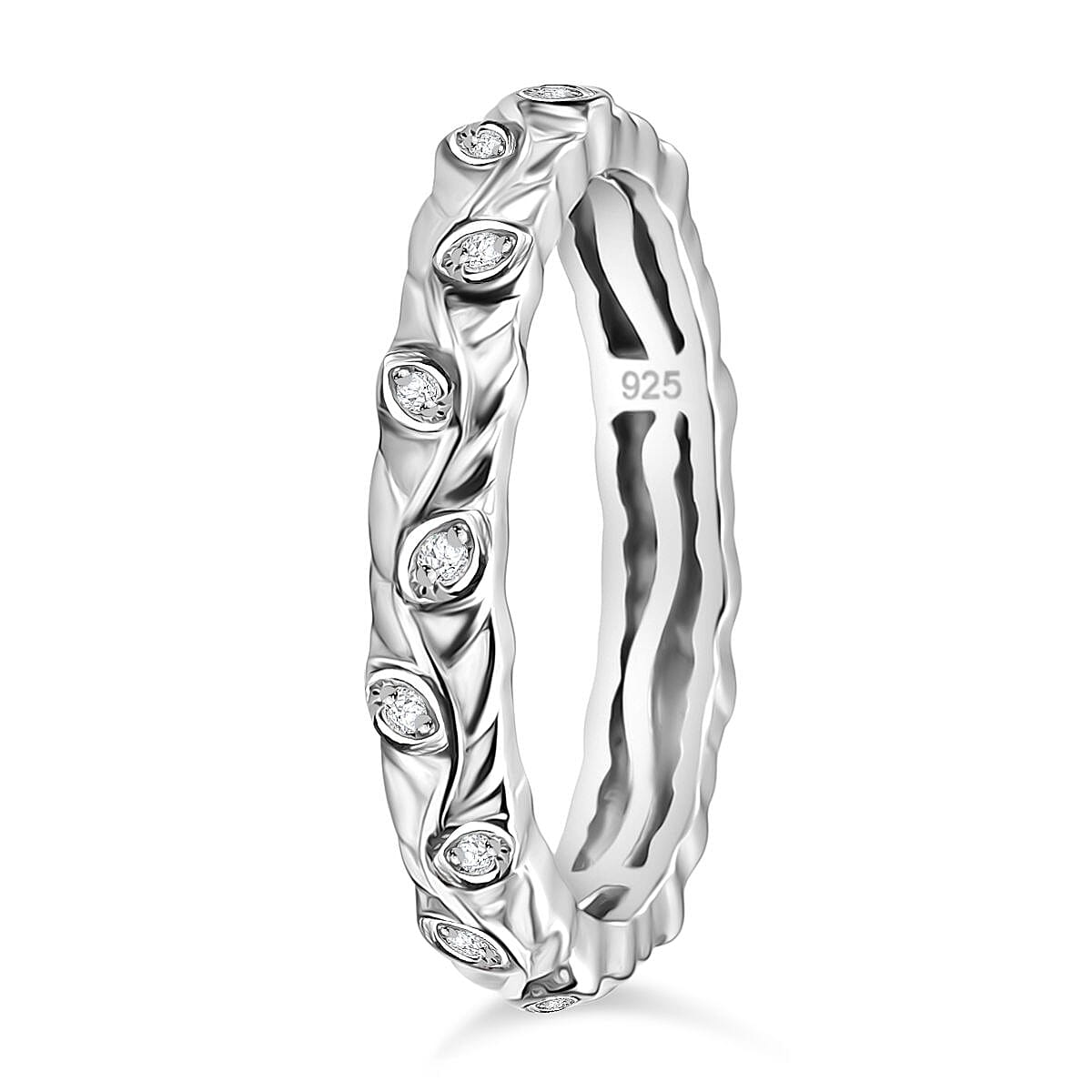 Diamond Band Ring in Rhodium Overlay Sterling Silver
