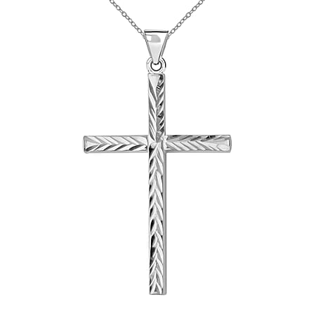 Rhodium Overlay Sterling Silver Cross Pendant With Chain (Size 20)