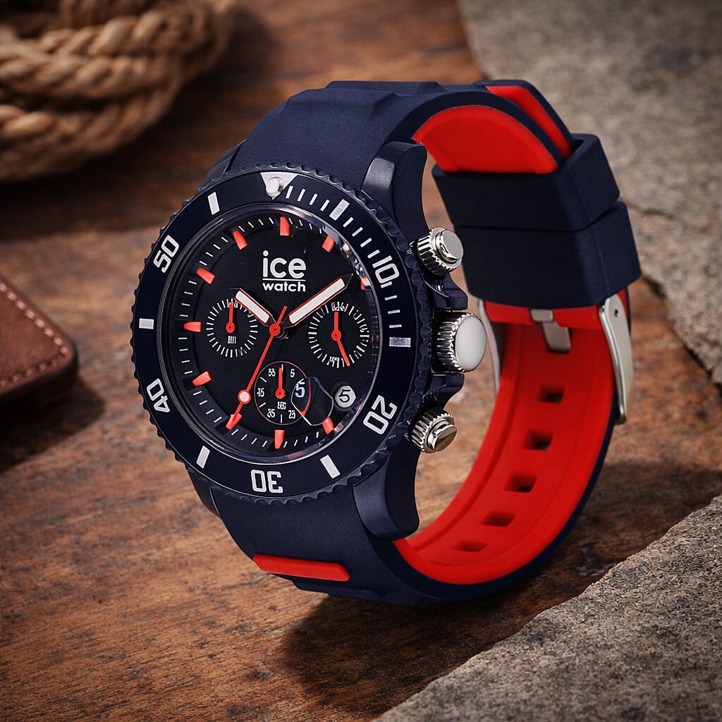Ice Watch - Ice Chrono Trilogy Watch Dark Blue and Red Chronograph Watch with 10ATM Water Resistancy