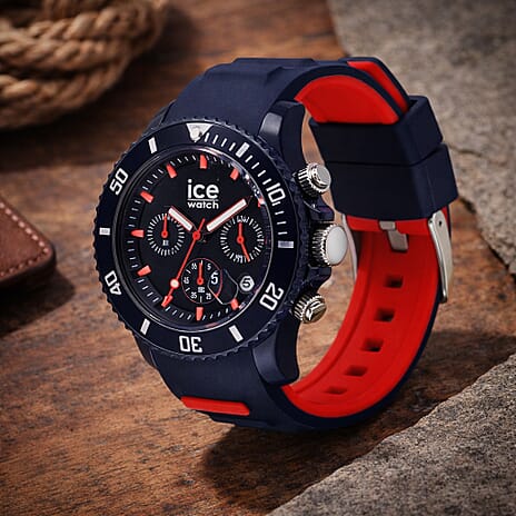 Ice Watch - Ice Chrono Trilogy Watch Dark Blue and Red Chronograph Watch with 10ATM Water Resistancy