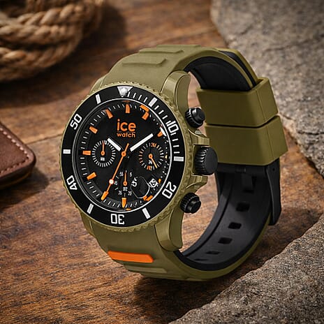 Ice Watch - Ice Chrono Trilogy Watch Khaki & Orange Chronograph Watch with 10ATM Water Resistancy