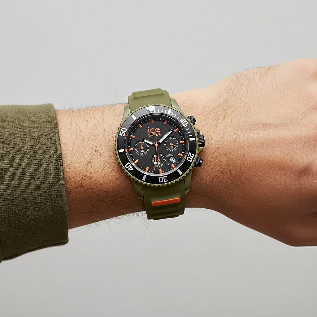Ice Watch - Ice Chrono Trilogy Watch Khaki & Orange Chronograph Watch with 10ATM Water Resistancy