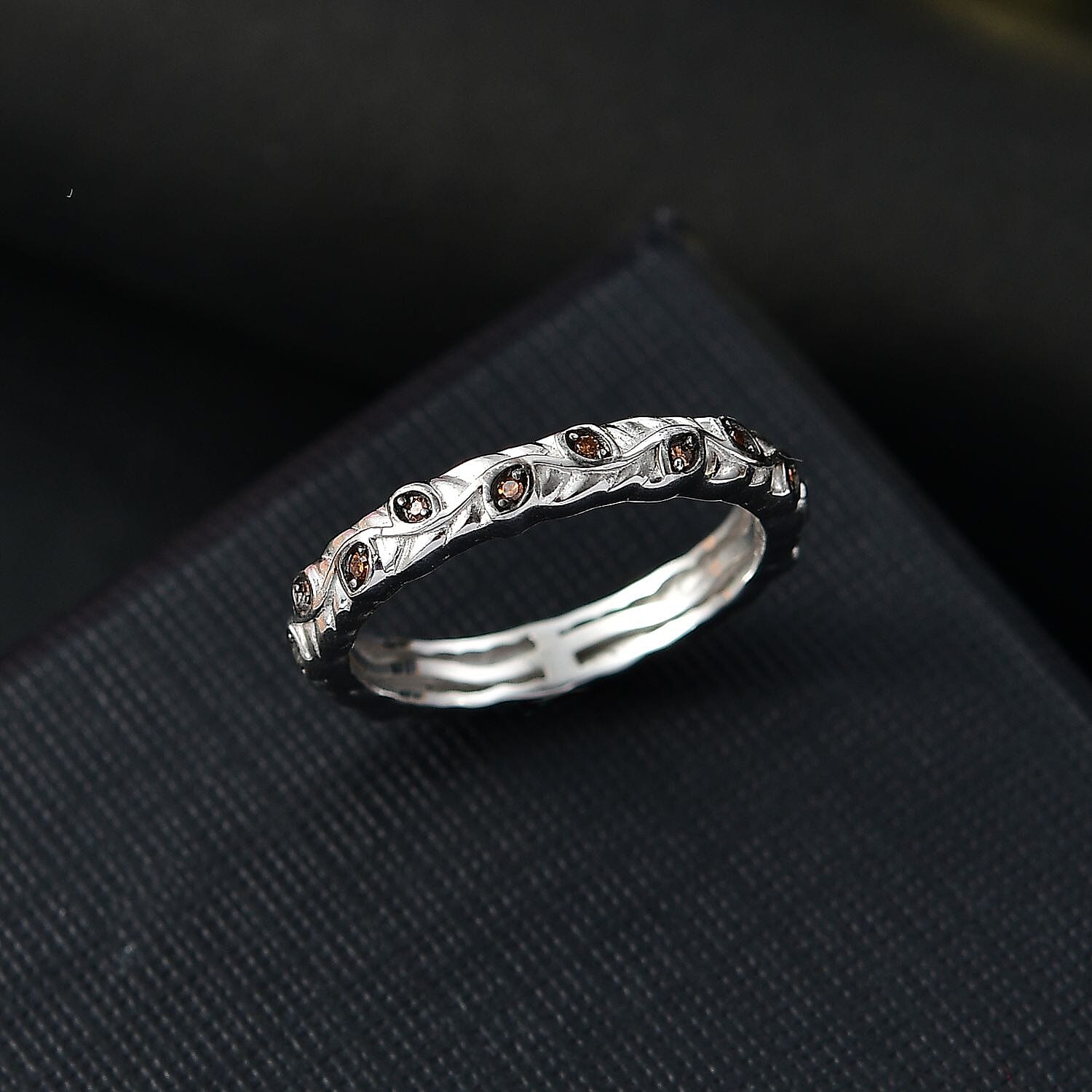 Diamond Band Ring in Rhodium Overlay Sterling Silver