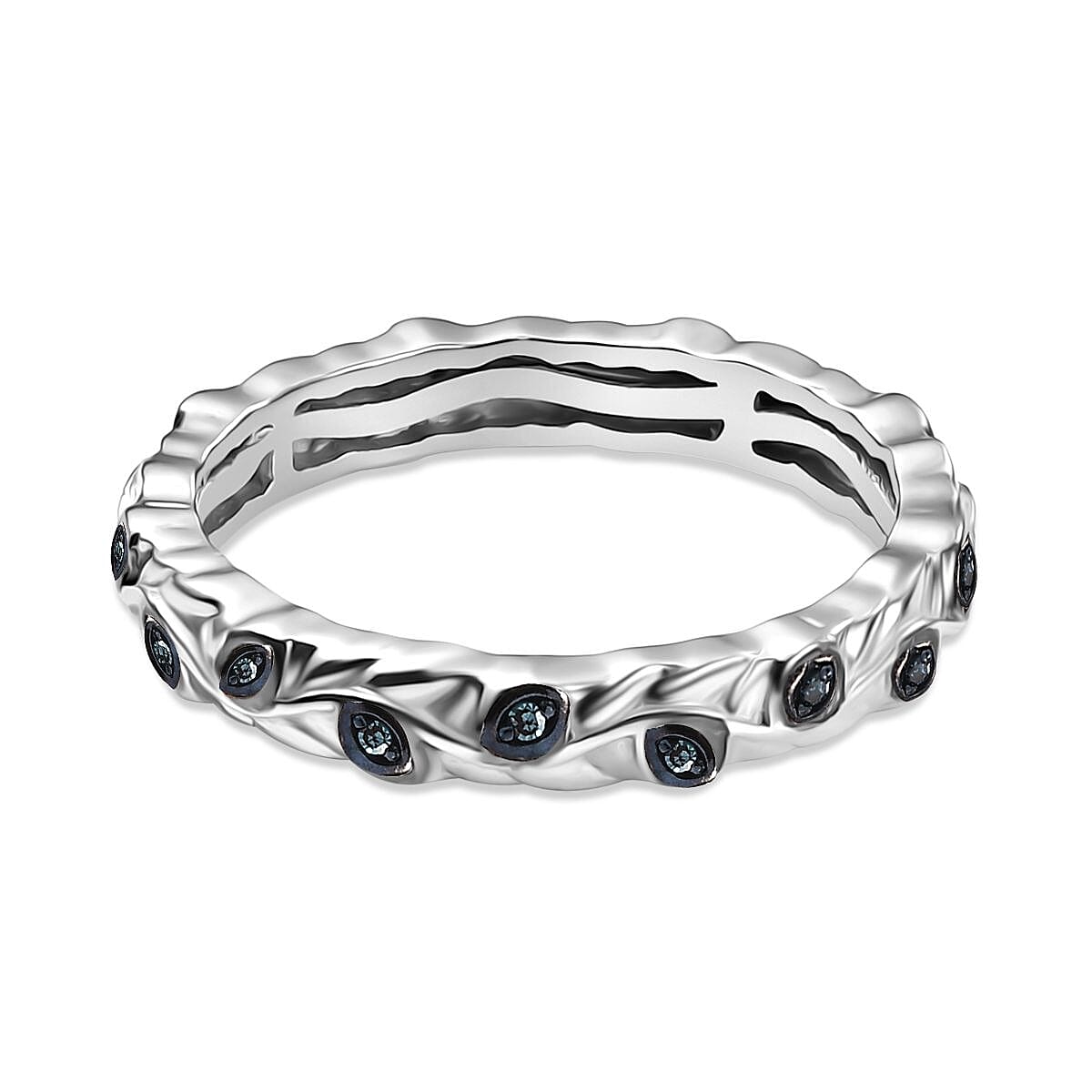 Diamond Band Ring in Rhodium Overlay Sterling Silver Diamond Band Ring in Rhodium Overlay Sterling Silver