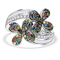 Designer Inspired-Multi Colour Diamond Ring in Platinum Overlay Sterling Silver 1.08 Ct.