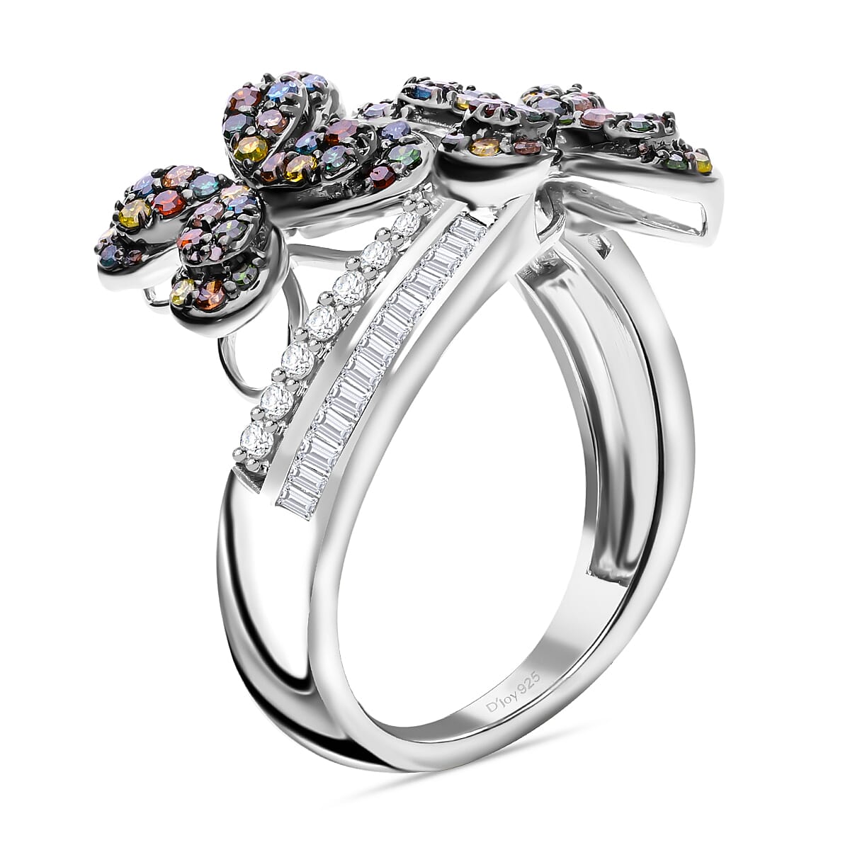 Designer Inspired-Multi Colour Diamond Ring in Platinum Overlay Sterling Silver 1.00 Cts