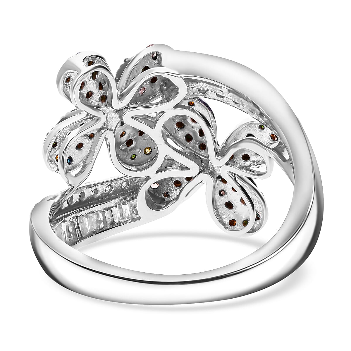 Designer Inspired-Multi Colour Diamond Ring in Platinum Overlay Sterling Silver 1.00 Cts
