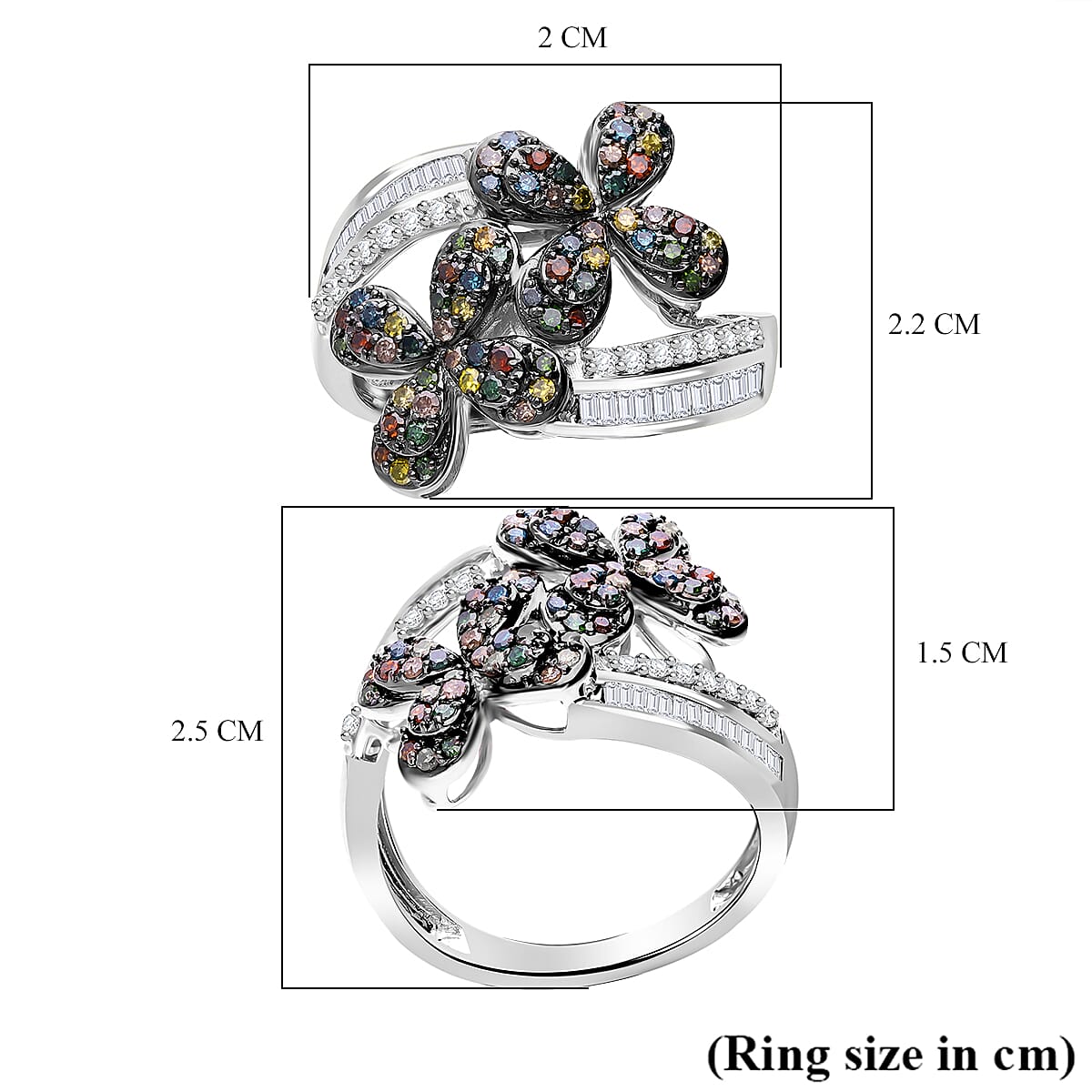 Designer Inspired-Multi Colour Diamond Ring in Platinum Overlay Sterling Silver 1.00 Cts