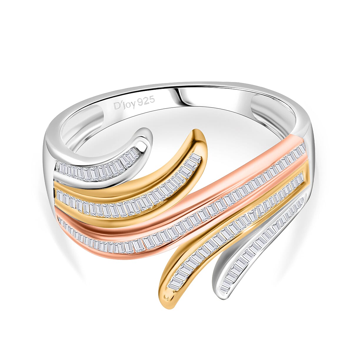 White Diamond Ring Sterling Silver Tri-Tone