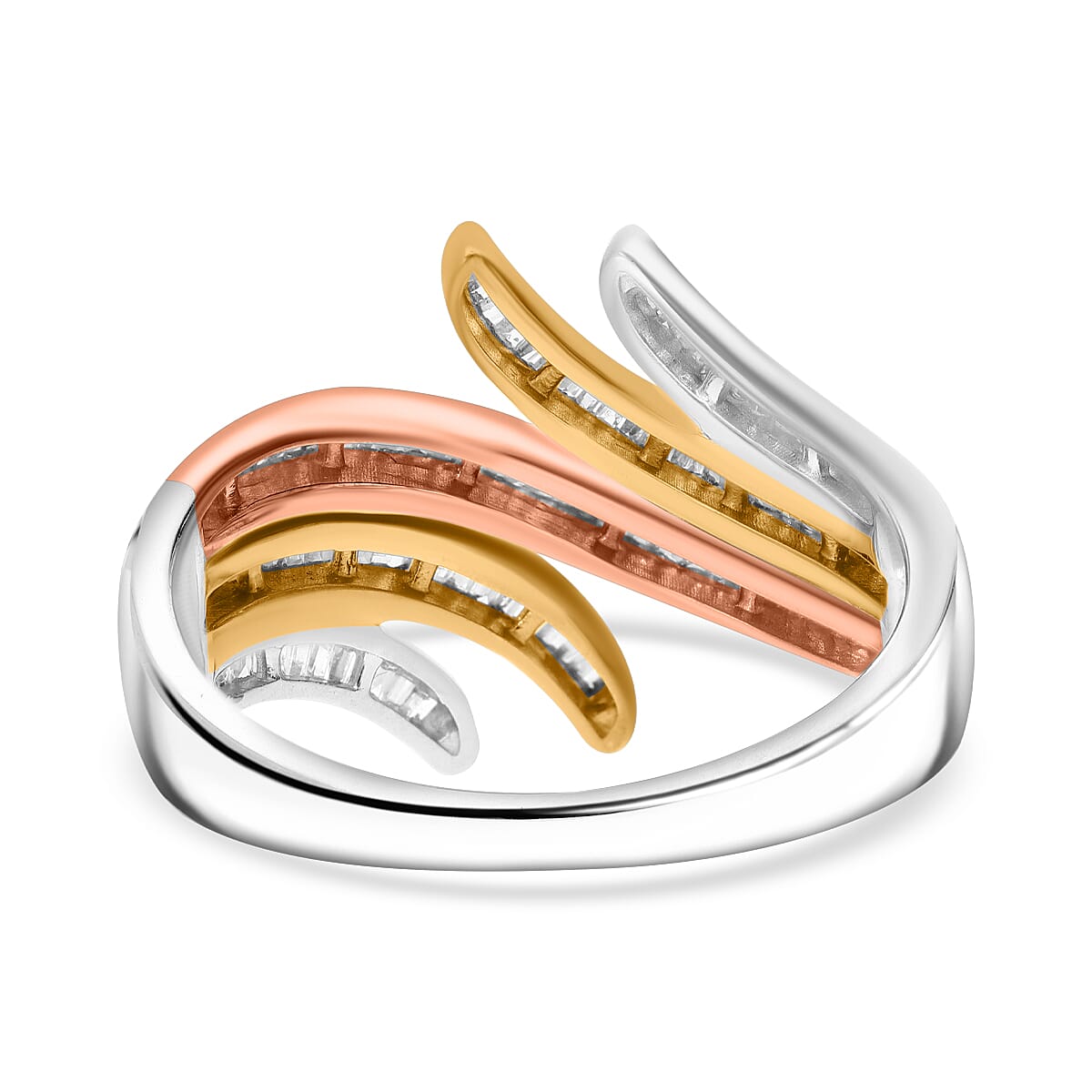 White Diamond Ring Sterling Silver Tri-Tone