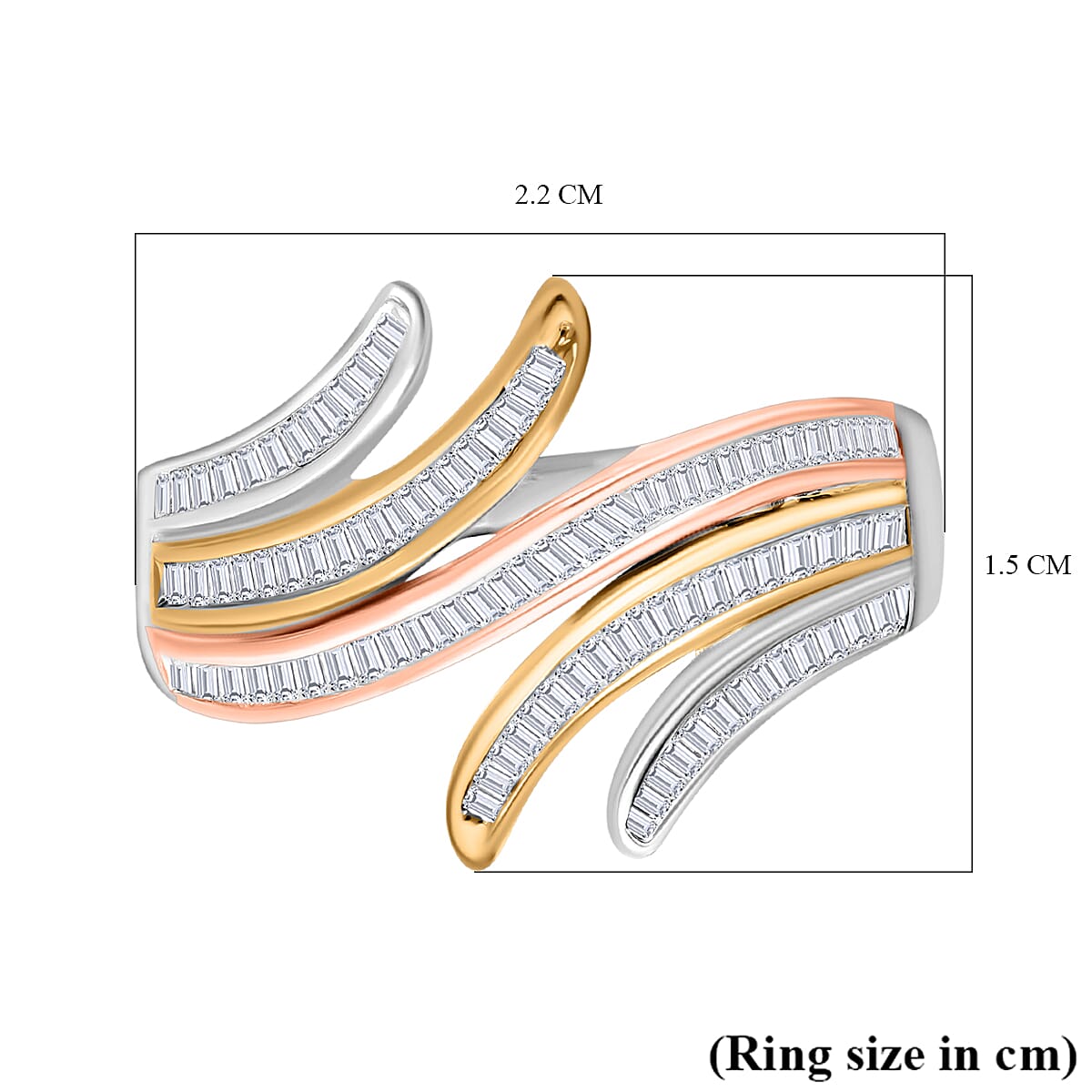 White Diamond Ring Sterling Silver Tri-Tone
