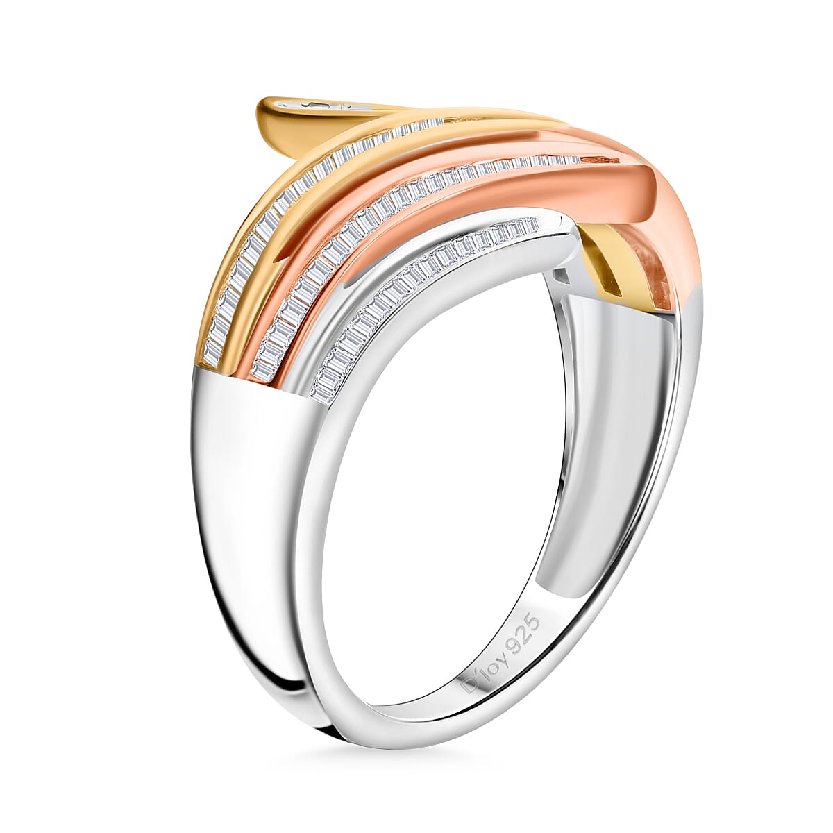 White Diamond Ring Sterling Silver Tri-Tone