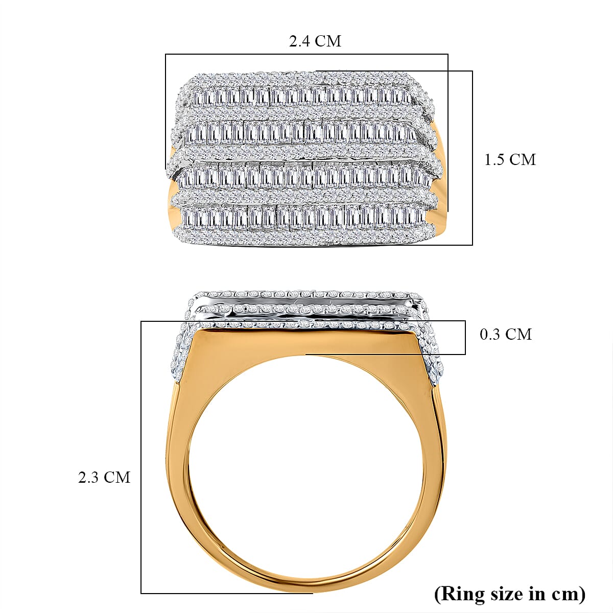 White Diamond Ring in Vermeil YG Sterling Silver 2.01 Ct