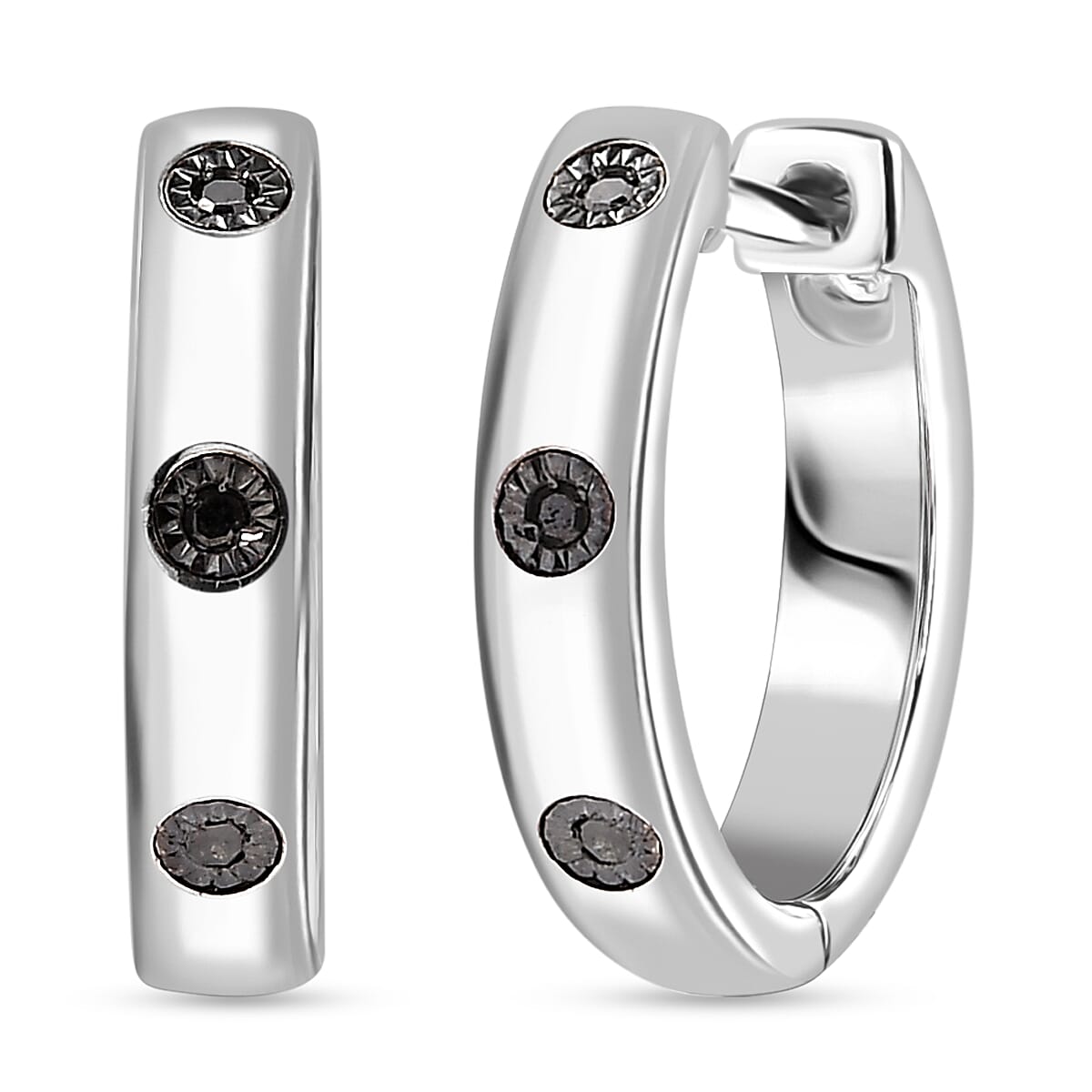 Black Diamond Hoop Earrings in Platinum Overlay