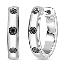 Black Diamond Hoop Earrings in Platinum Overlay