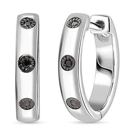 Black Diamond Hoop Earrings in Platinum Overlay