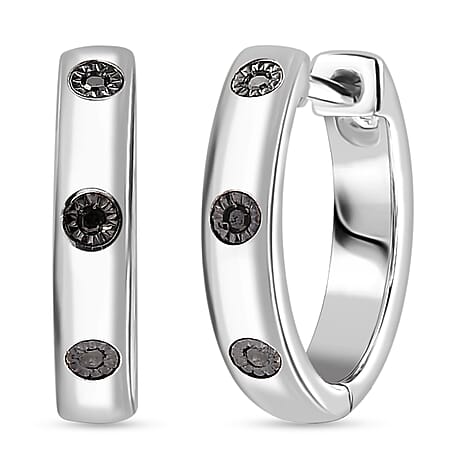 Black Diamond Hoop Earrings in Platinum Overlay