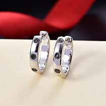 Black Diamond Hoop Earrings in Platinum Overlay