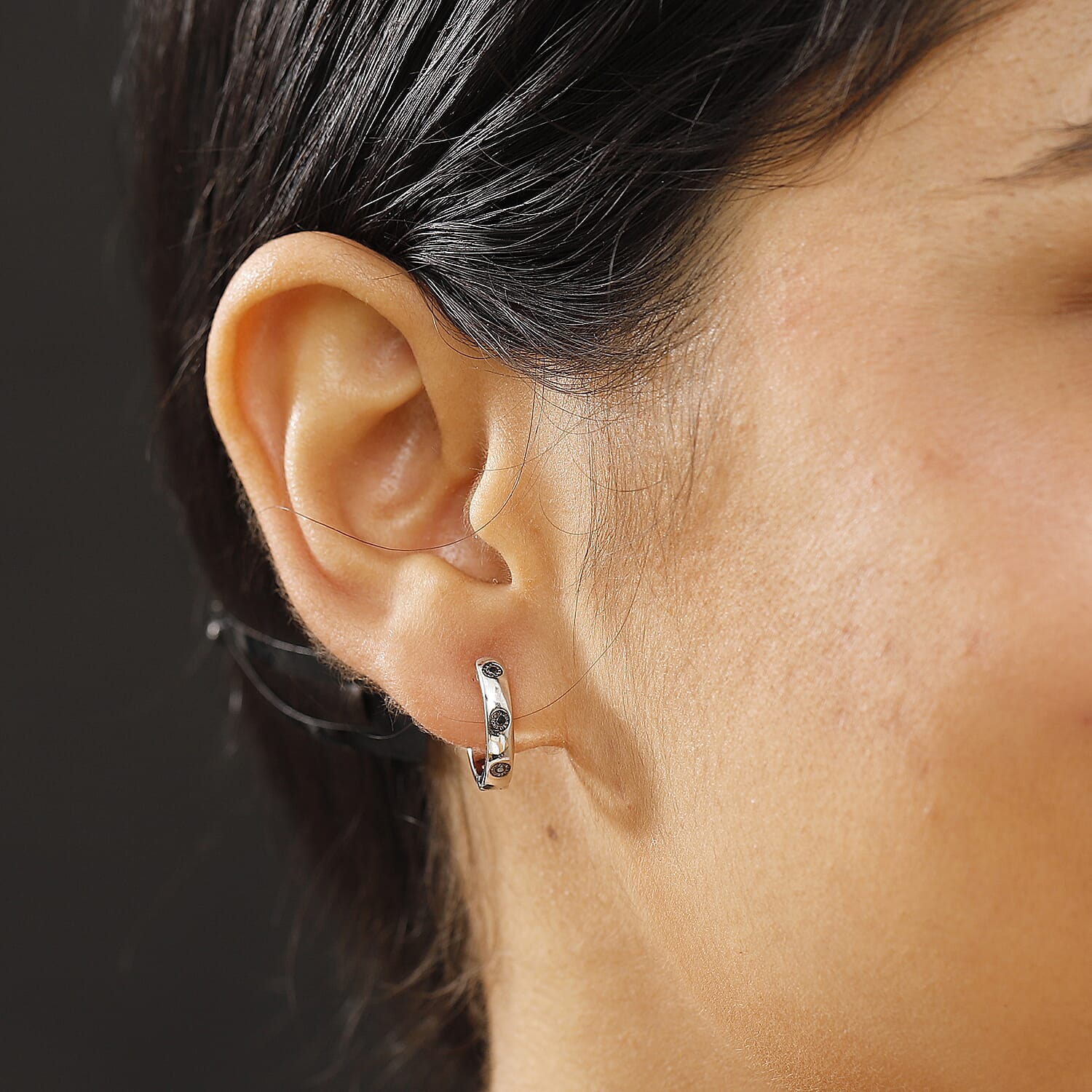 Black Diamond Hoop Earrings in Platinum Overlay