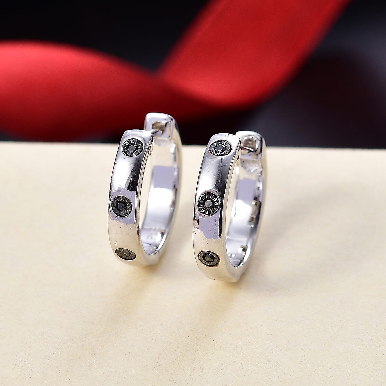 Black Diamond Hoop Earrings in Platinum Overlay