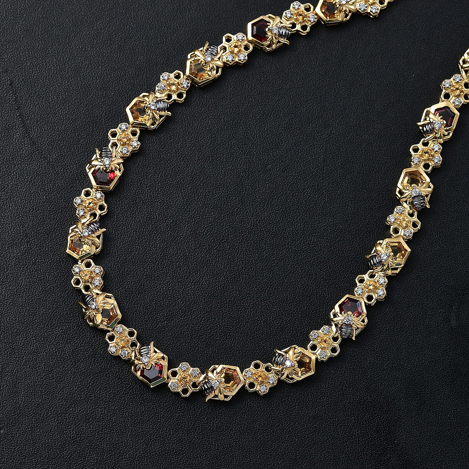 GP Honeycomb Collection - Red Garnet, Blue Sapphire,White Zircon Cluster Necklace (Size - 20) in 18K Yellow Gold Vermeil Sterling Silver 11.75 Ct