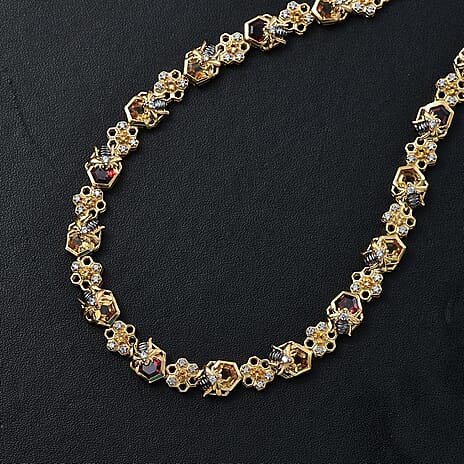 GP Honeycomb Collection - Red Garnet, Blue Sapphire,White Zircon Cluster Necklace (Size - 20) in 18K Yellow Gold Vermeil Sterling Silver 11.75 Ct