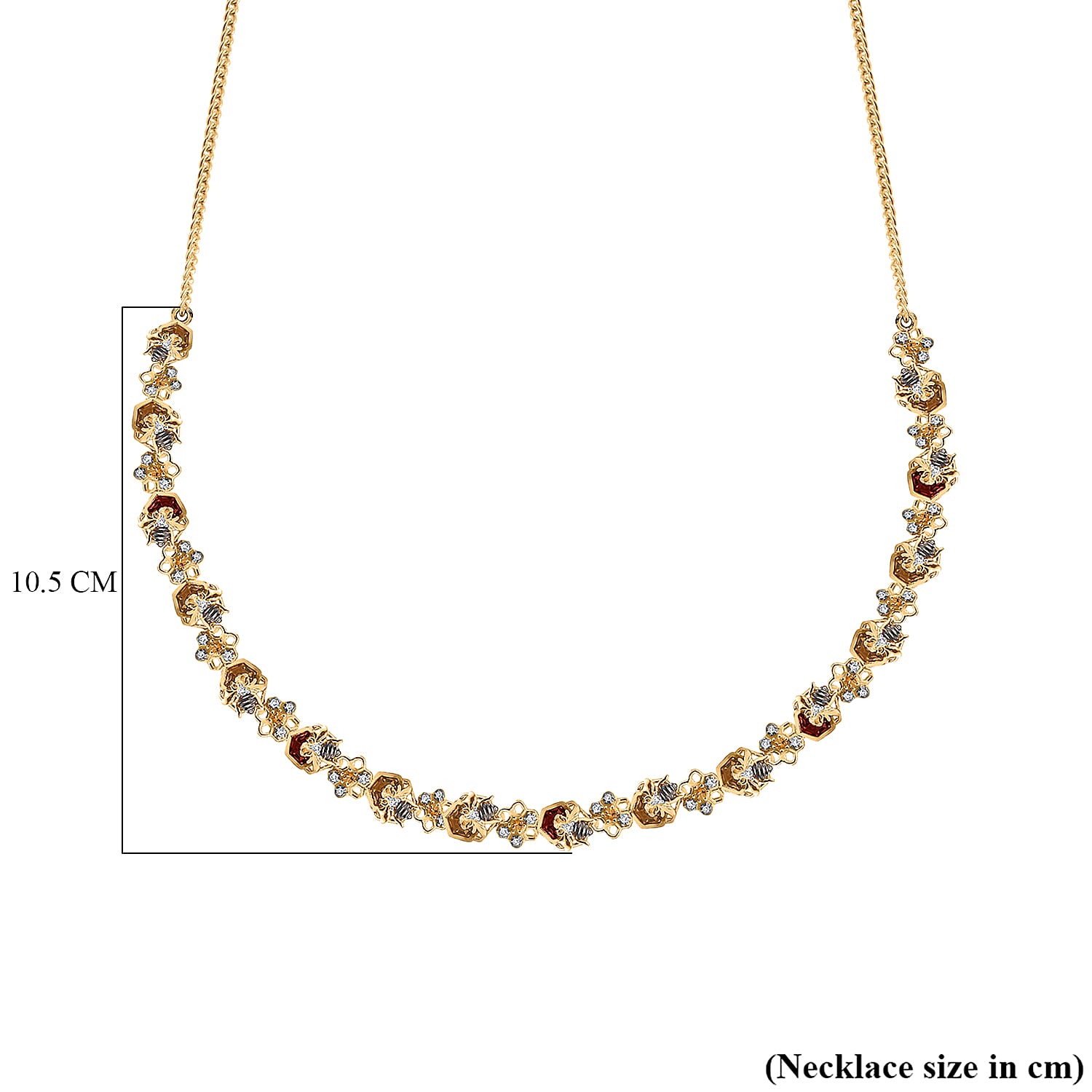 GP Honeycomb Collection - Red Garnet, Blue Sapphire,White Zircon Cluster Necklace (Size - 20) in 18K Yellow Gold Vermeil Sterling Silver 11.75 Ct