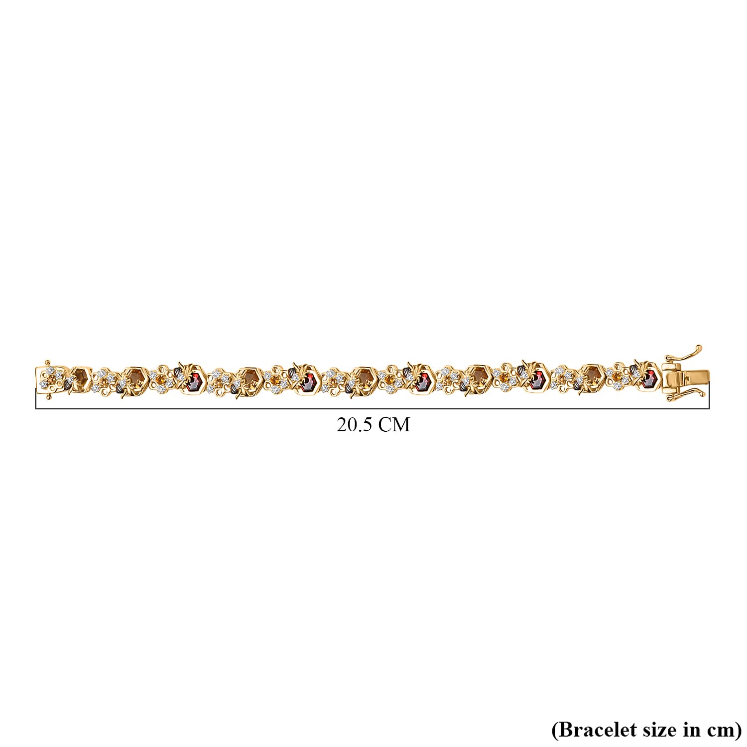 GP, Red Garnet , Blue Sapphire, White Zircon Cluster Bracelet (Size - 7.5) in 18K YG Vermeil Sterling Silver 8.51 ct, Silver Wt. 18 Gms 8.842 Ct. GP, Red Garnet , Blue Sapphire, White Zircon Cluster Bracelet (Size - 7.5) in 18K YG Vermeil Sterling Silver 8.51 ct, Silver Wt. 18 Gms 8.842 Ct.