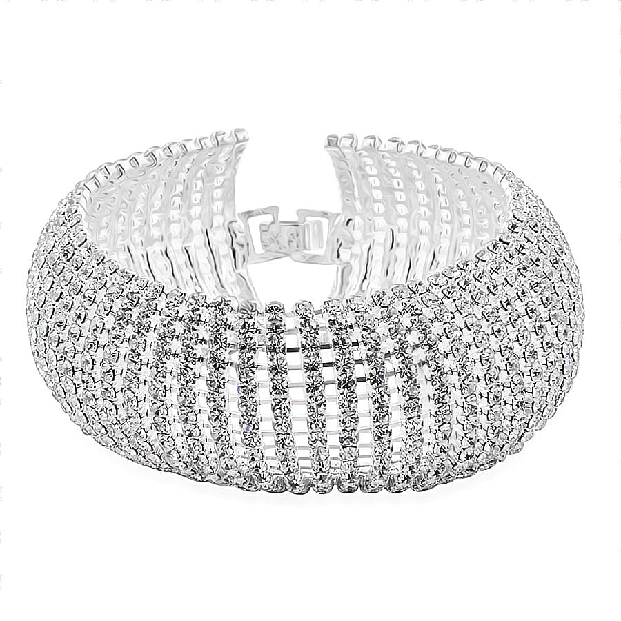 White Crystal Bracelet (Size - 8) in White Tone