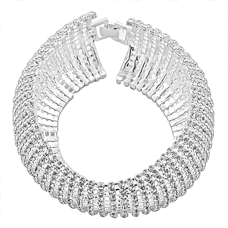 White Crystal Bracelet (Size - 8) in White Tone