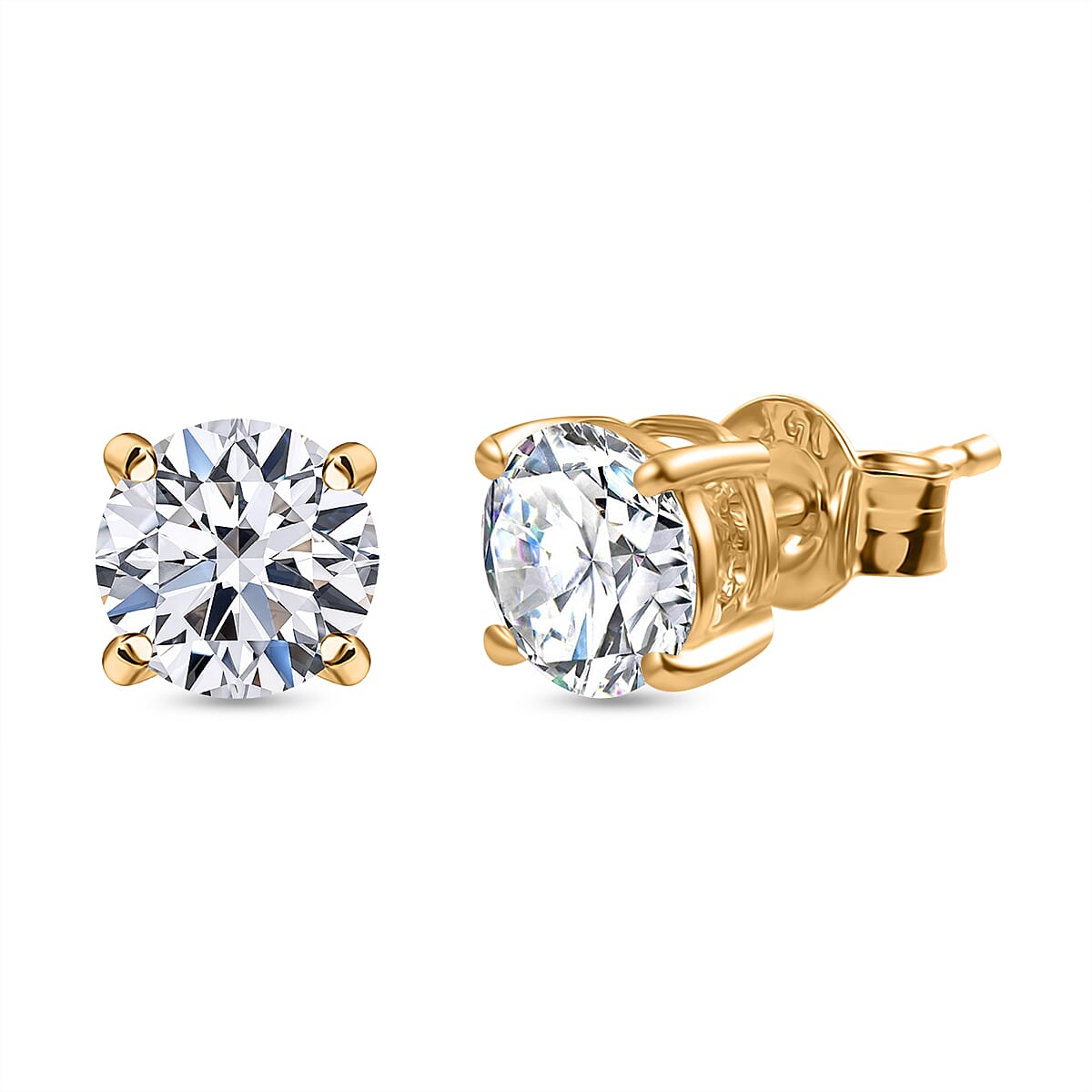 Luxuriant 14K Yellow Gold SGL Certified Lab Grown Diamond (VS-GH) Solitaire Stud Earrings with Push Back 2.07 Ct.