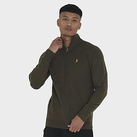 Brave Soul Funnel Neck Full Zip Through Jacket (Size M) - Khaki