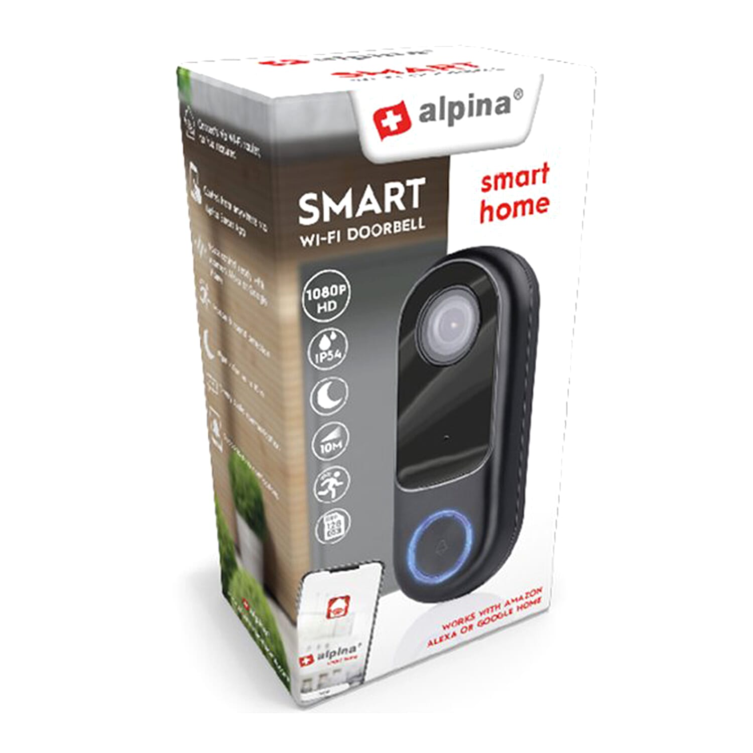 ONE TIME DEAL - Alpina Smart Home Wireless Bell with Camera - Doorbell - WiFi - Video - Full HD - Intercom - Night Vision - Motion Sensor