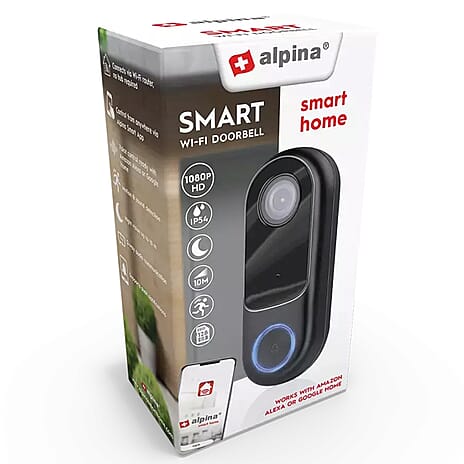 ONE TIME DEAL - Alpina Smart Home Wireless Bell with Camera - Doorbell - WiFi - Video - Full HD - Intercom - Night Vision - Motion Sensor