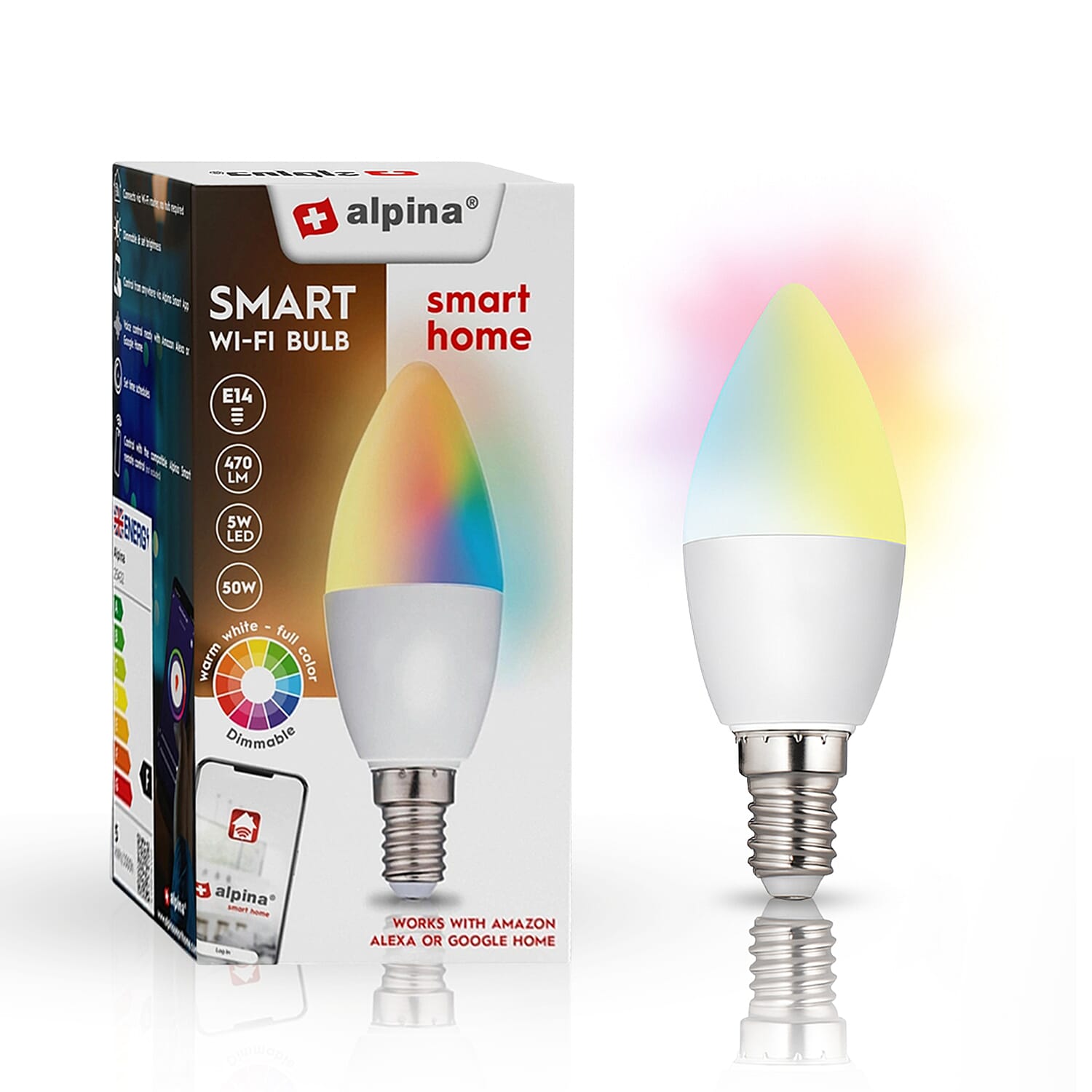 Alpina Smart Wi-Fi E14 LED Bulb (5W) - Voice and App Controlled Lighting
