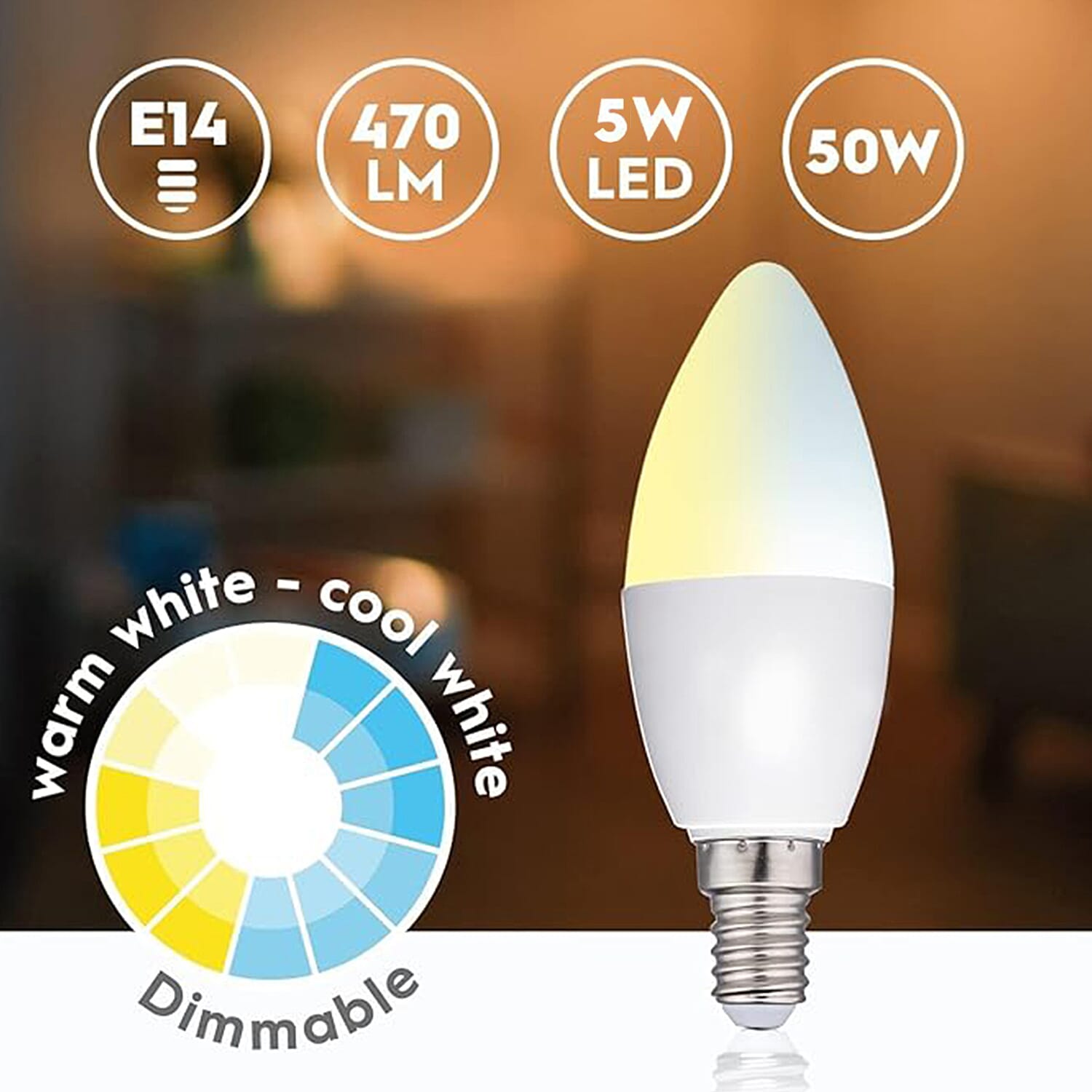 Alpina Smart Wi-Fi E14 LED Bulb (5W) - Voice and App Controlled Lighting
