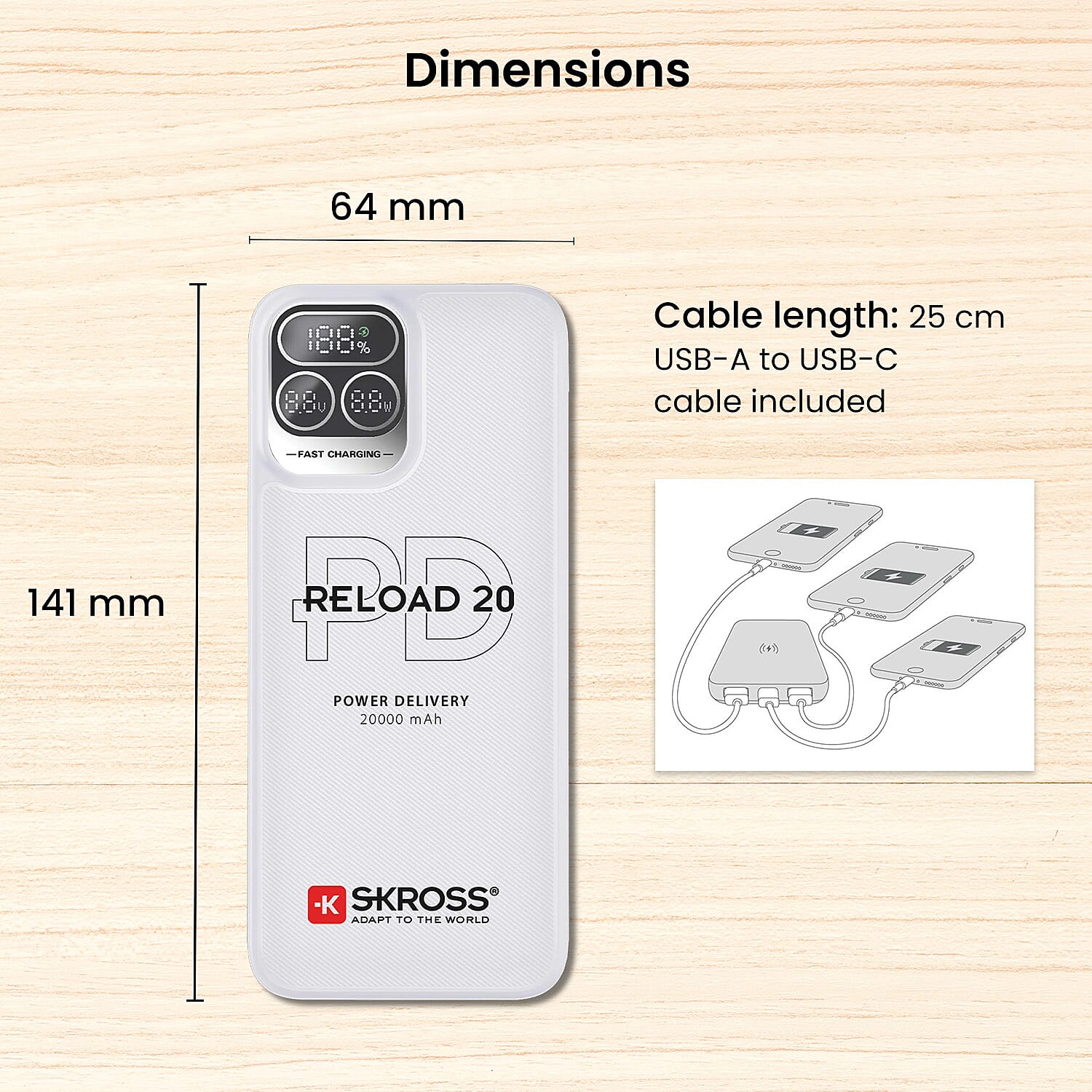 Sk-ross Powerbank 20,000 mAh - White