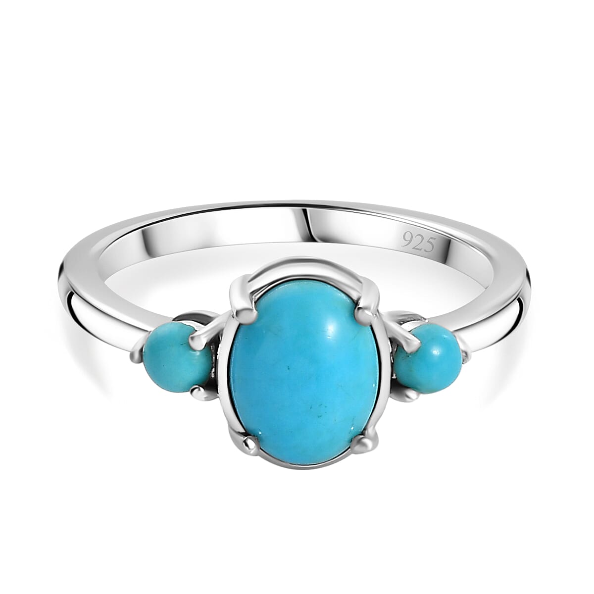 Sleeping Beauty Turquoise Trilogy Ring in Rhodium Overlay Sterling Silver 1.27 Ct.