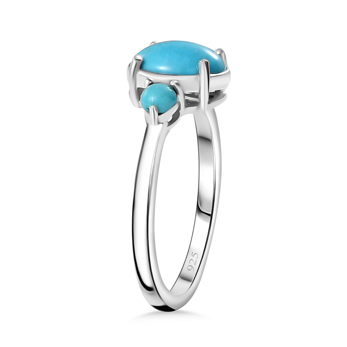 Sleeping Beauty Turquoise Trilogy Ring in Rhodium Overlay Sterling Silver 1.27 Ct.