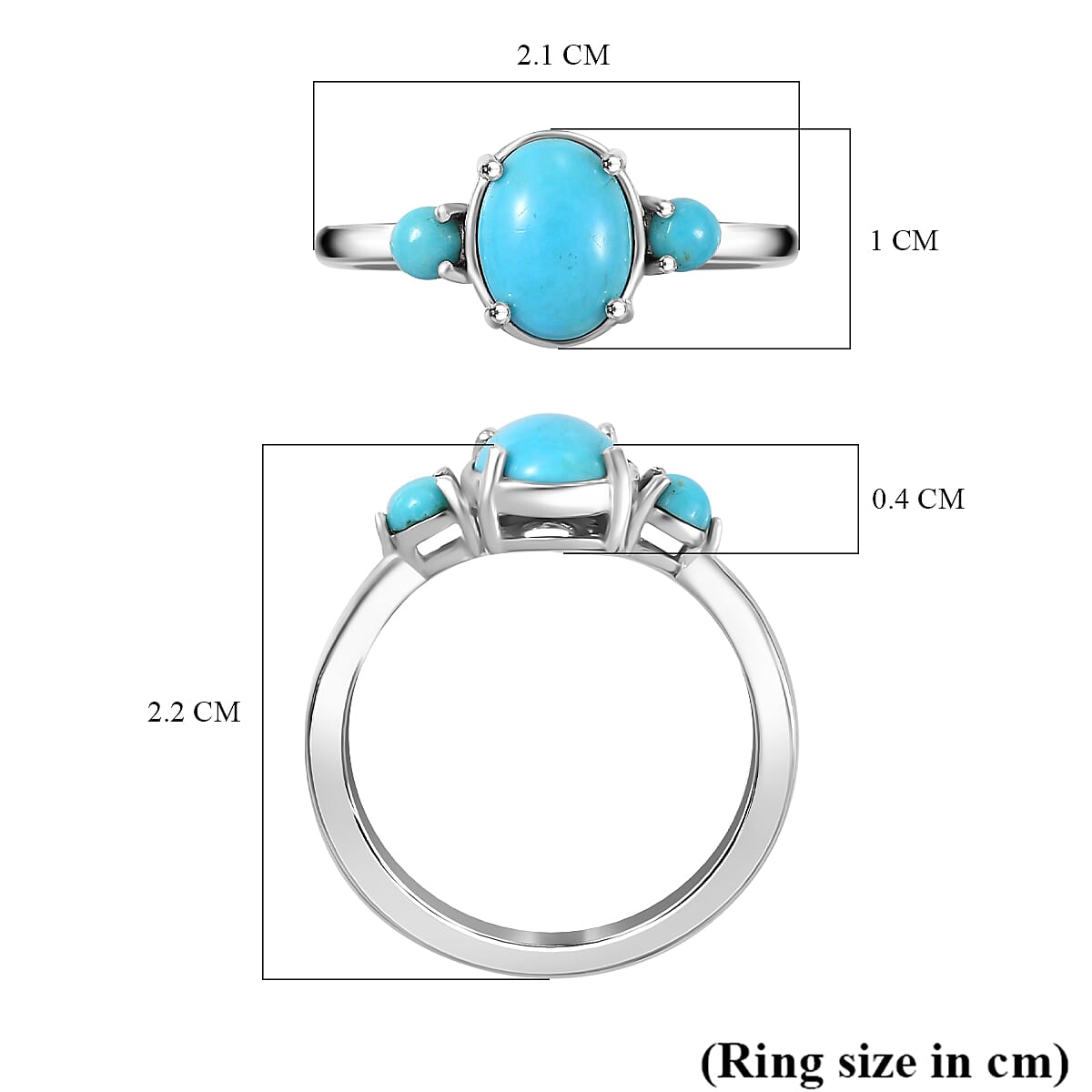 Sleeping Beauty Turquoise Trilogy Ring in Rhodium Overlay Sterling Silver 1.27 Ct.