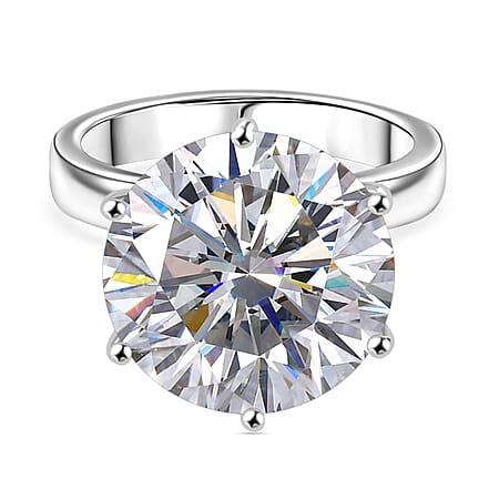 Moissanite Solitaire Ring in Sterling Silver with Rhodium Overlay