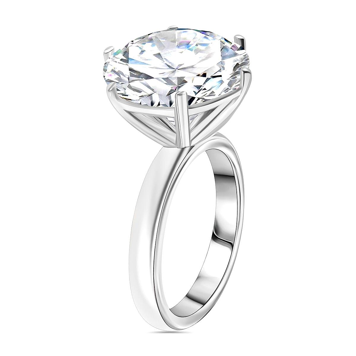 Moissanite Solitaire Ring in Platinum & Rhodium Overlay Sterling Silver