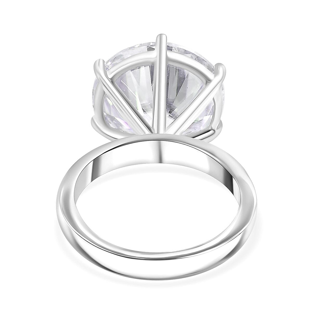 Moissanite Solitaire Ring in Platinum & Rhodium Overlay Sterling Silver