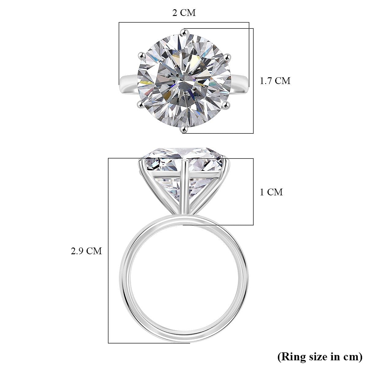 Moissanite Solitaire Ring in Platinum & Rhodium Overlay Sterling Silver