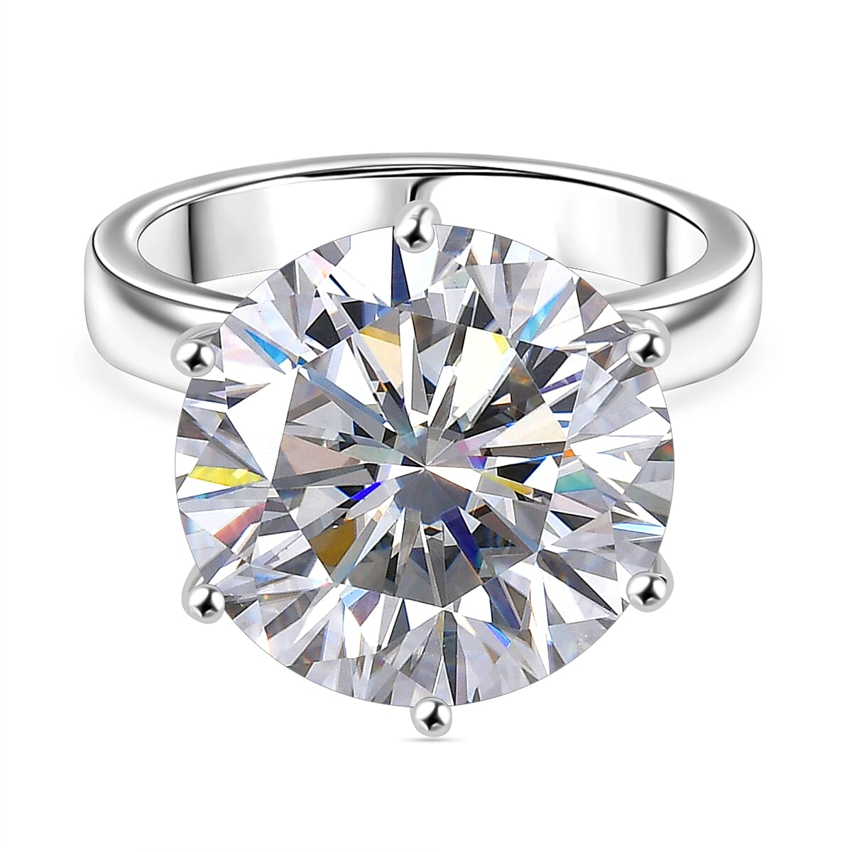Moissanite Solitaire Ring in Platinum & Rhodium Overlay Sterling Silver
